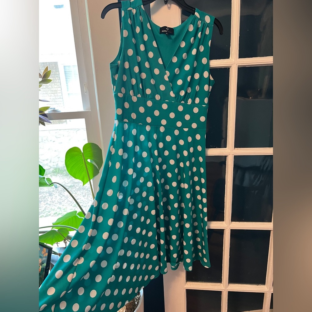Green Polka Dot midi swing Dress